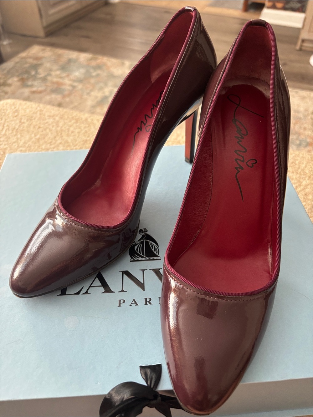 Lanvin Women's Deep Burgundy Patent Leather Pointed Pumps